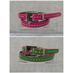 Talbots Reversible Green Pink Patent Leather Women's Skinny Belt Gold Buckle